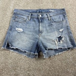 Gap Womens Denim Shorts 31 Frayed Bandana Lined Pockets Distressed Medium Light